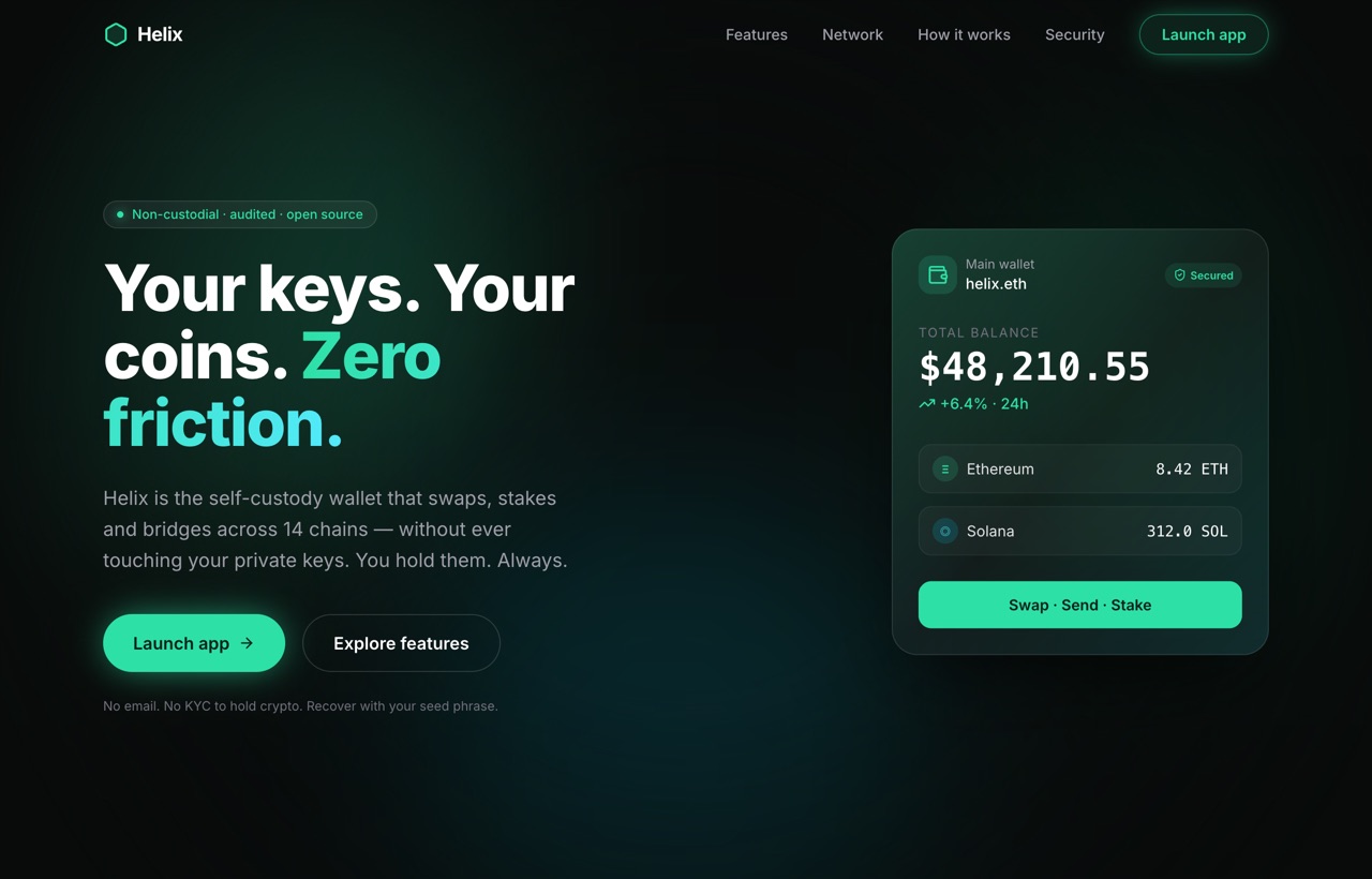 Helix — Crypto wallet app preview