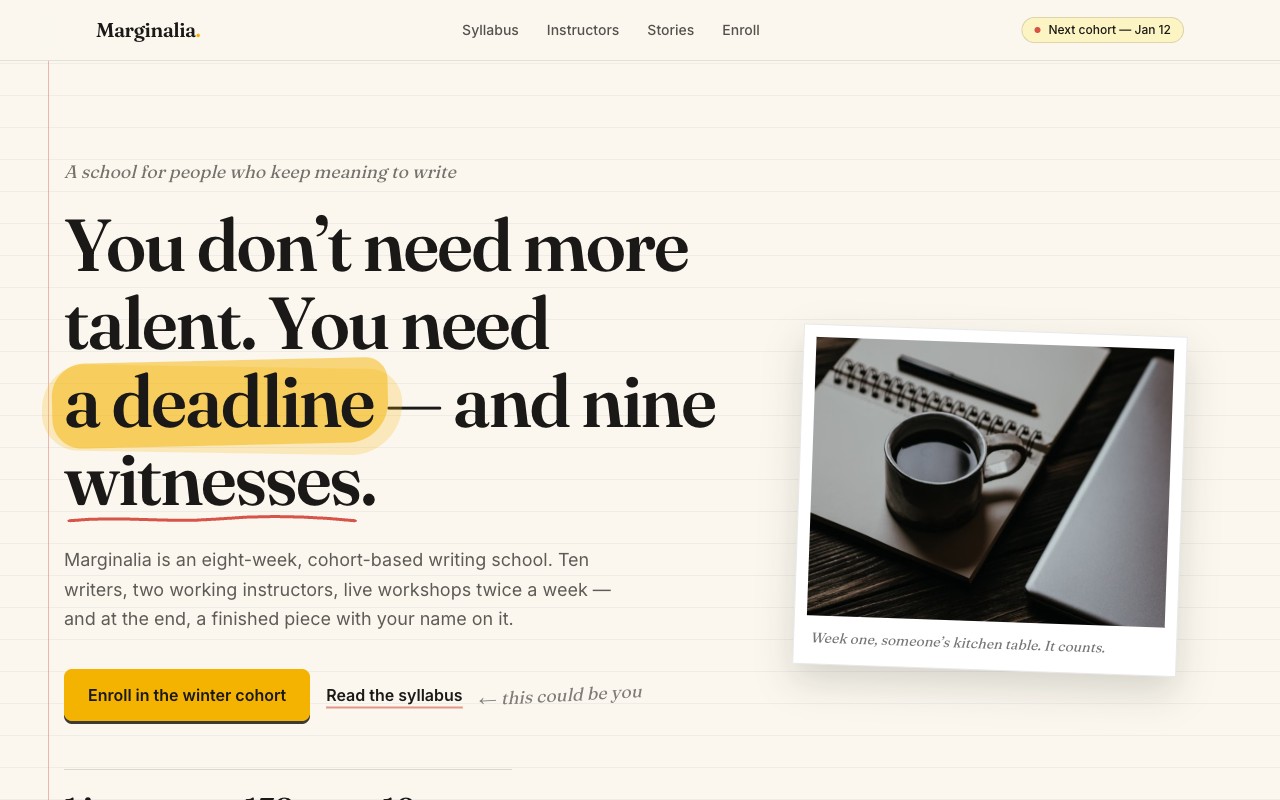 Marginalia — Online course & cohort school preview