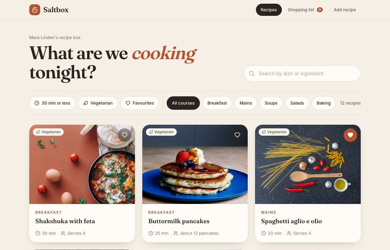 Saltbox — Recipe box app preview
