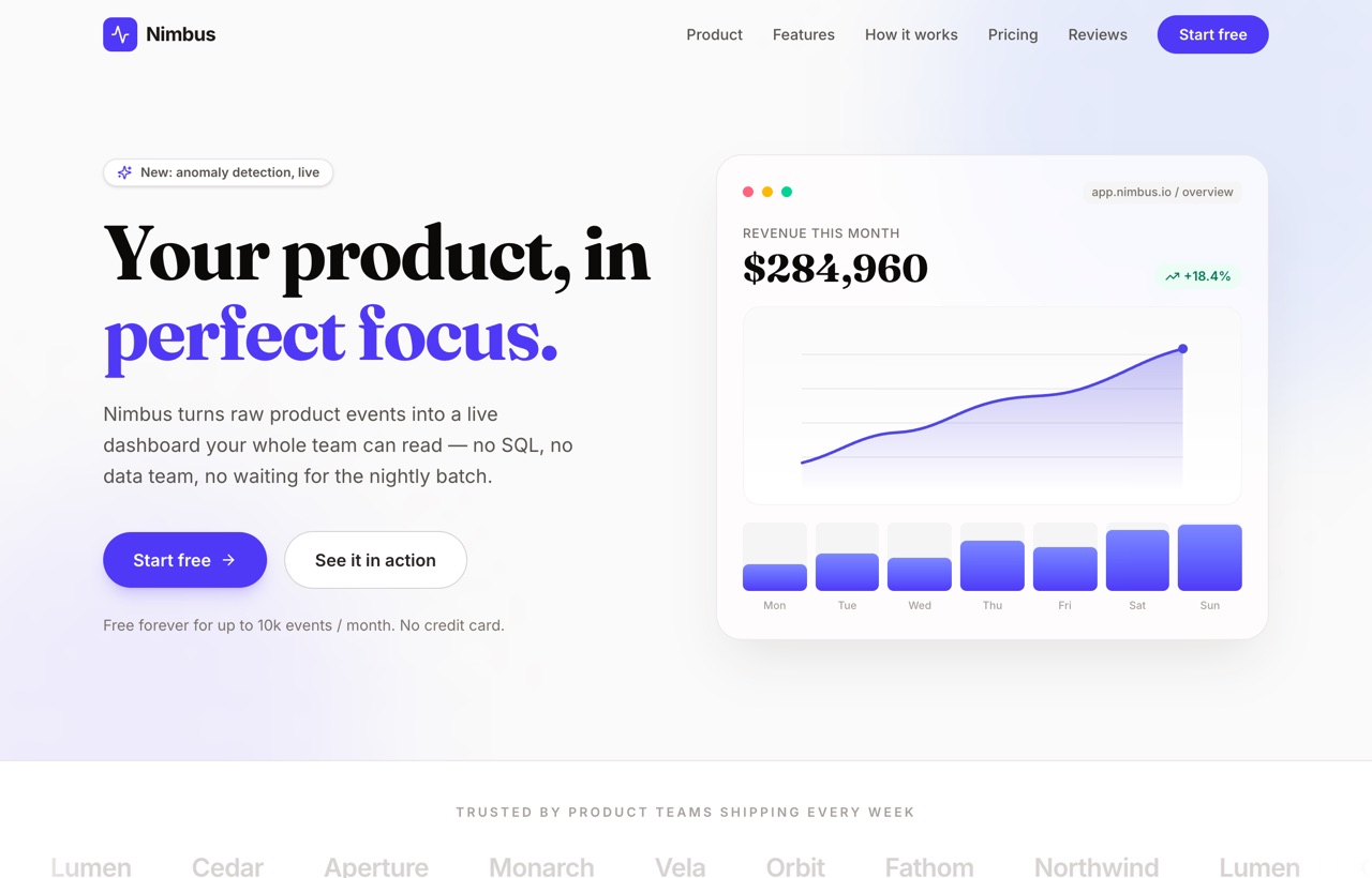 Nimbus — SaaS landing page preview