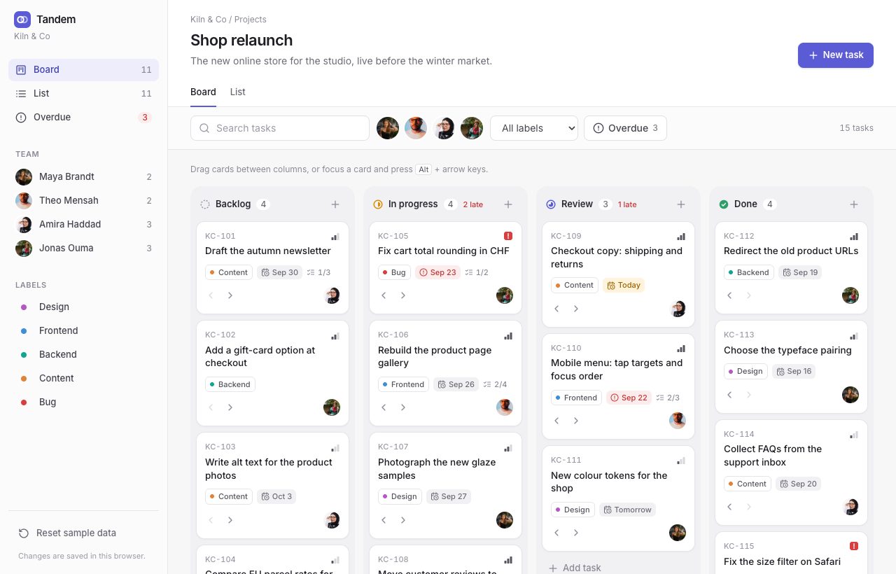 Tandem — Team task board app preview